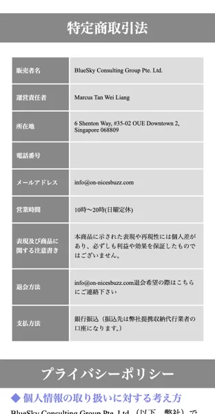 BlueSky Consulting Group Pte. Ltd.・Marcus Tan Wei Liang・シンガポール住所が記載された特定商取引法表示