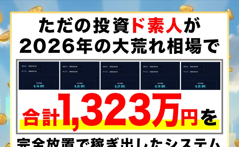 IREGUI PROJECTの広告。「ただの投資ド素人が2026年の大荒れ相場で合計1,323万円」と表示されている