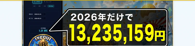 IREGUI PROJECTの広告。「2026年だけで13,235,159円」という利益額が表示されている