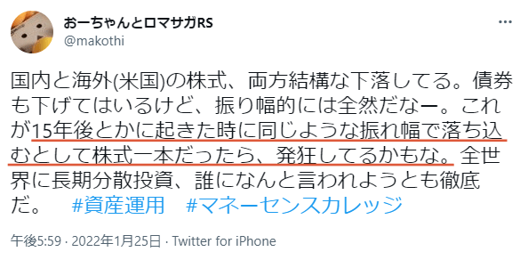 全世界に長期分散投資を徹底する、という利用者のSNS投稿